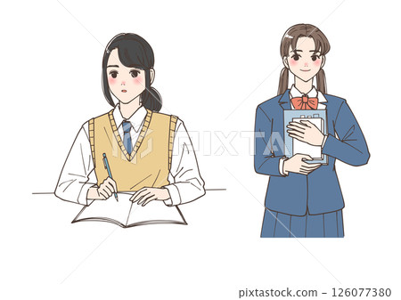 高中女生學習的插畫集 高中女生學習的插畫集 126077380