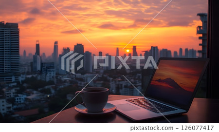 digital nomad in city, laptop, coffee, co-working space, flexible lifestyle, digital nomad in city, laptop, coffee, co-working space, flexible lifestyle, 126077417