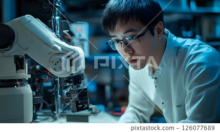 advanced AI research lab, scientists working with robots, real-time data analysis, neural networks, deep learning, 126077689