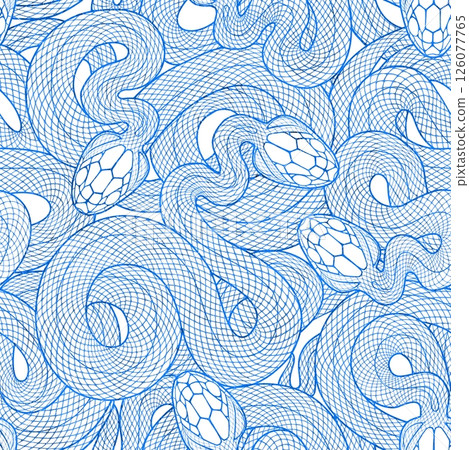 Seamless graphic wallpaper with snakes. Endless linear ornament with reptiles. 126077765