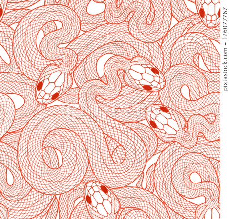 Seamless graphic wallpaper with snakes. Endless linear ornament with reptiles. Seamless graphic wallpaper with snakes. Endless linear ornament with reptiles. 126077767