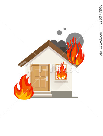 Fire in the house and disaster fire - vector illustration Fire in the house and disaster fire - vector illustration 126077800