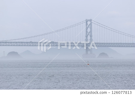 Onaruto Bridge seen from the misty sea 126077813