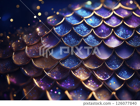 Sparkling scales: blue, light blue, pink, gold, purple 126077840