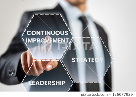 Continuous improvement concept and businessman touching buttons. 126077929