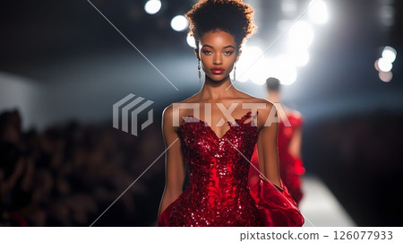 Model wearing formal wear at a fashion show runway 126077933