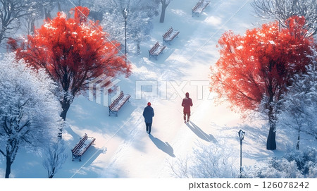 frosty isometric park early morning calm vibe people jogging snow benches warm clothes minimal colors frosty isometric park early morning calm vibe people jogging snow benches warm clothes minimal colors 126078242