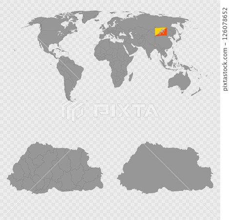 Bhutan Map Set with World Location. Bhutan Map Set with World Location. 126078652