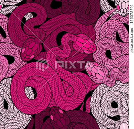 Seamless graphic wallpaper with snakes. Endless linear ornament with reptiles. Seamless graphic wallpaper with snakes. Endless linear ornament with reptiles. 126078701