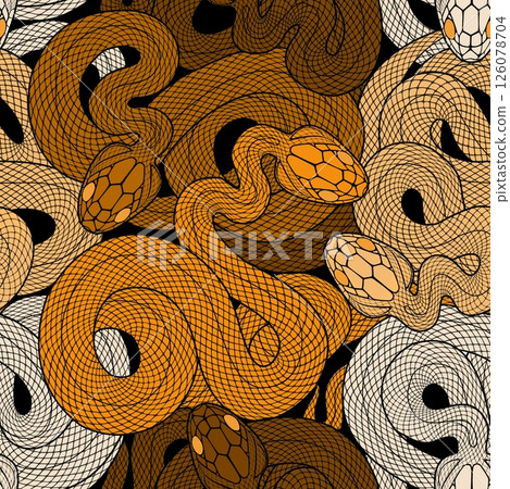 Seamless graphic wallpaper with snakes. Endless linear ornament with reptiles. Seamless graphic wallpaper with snakes. Endless linear ornament with reptiles. 126078704
