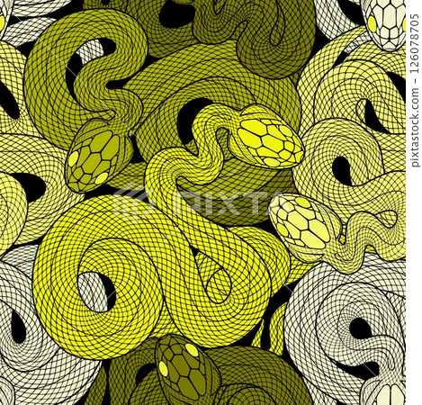 Seamless graphic wallpaper with snakes. Endless linear ornament with reptiles. Seamless graphic wallpaper with snakes. Endless linear ornament with reptiles. 126078705