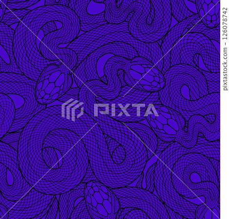 Seamless graphic wallpaper with snakes. Endless linear ornament with reptiles. Seamless graphic wallpaper with snakes. Endless linear ornament with reptiles. 126078742