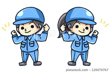 Male and female workers building bicep muscles 126078767