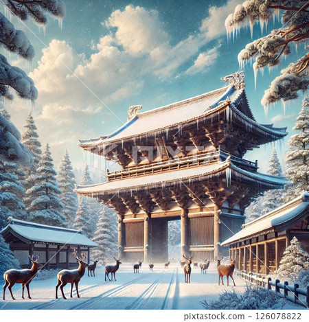 Snow-covered Nandaimon Gate and Todaiji Temple's Great Buddha Hall Snow-covered Nandaimon Gate and Todaiji Temple's Great Buddha Hall 126078822