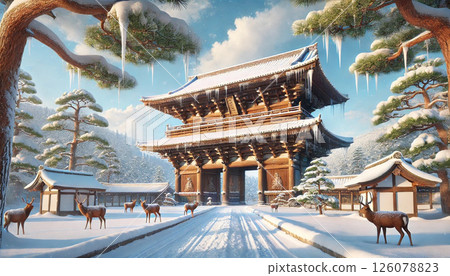 Snow-covered Nandaimon Gate and Todaiji Temple's Great Buddha Hall Snow-covered Nandaimon Gate and Todaiji Temple's Great Buddha Hall 126078823