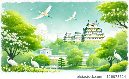 Himeji Castle with young leaves and fresh greenery 126078824