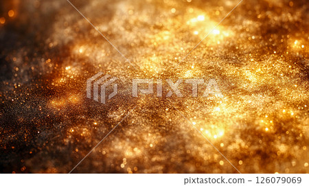 Abstract background consisting of lots of golden sparks and blurred glowing elements. The texture looks like shimmering gold dust or a starry sky. Abstract background consisting of lots of golden sparks and blurred glowing elements. The texture looks like shimmering gold dust or a starry sky. 126079069