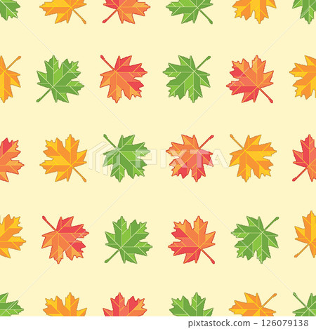 Autumn leaves seamless pattern. Pixel art maple leaf background for video game. Cartoon style wallpaper. Vector illustration. 126079138