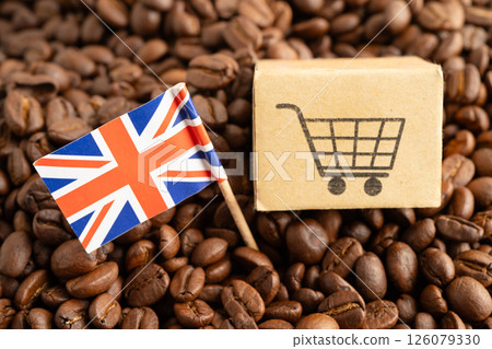 UK United Kingdom flag on coffee beans, shopping online for export or import food product. 126079330