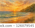 A fantastic seaside sunset painted in watercolor 126079545