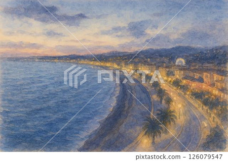 A seaside scene at dusk with gentle lights A seaside scene at dusk with gentle lights 126079547