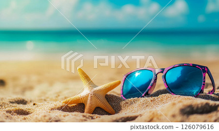 beach, starfish, sunglasses 126079616