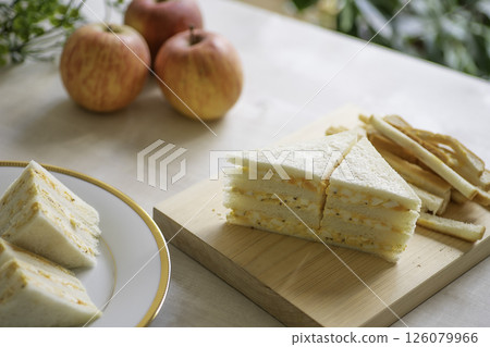 Freshly made egg sandwiches in a bright kitchen Freshly made egg sandwiches in a bright kitchen 126079966