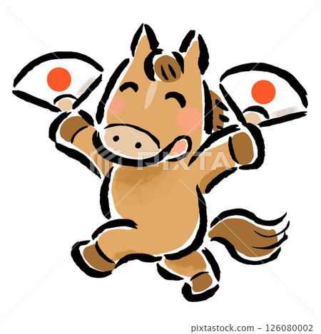 The Chinese zodiac horse (horse) dancing with a folding fan on New Year's Day The Chinese zodiac horse (horse) dancing with a folding fan on New Year's Day 126080002