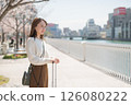 Woman traveling during cherry blossom season 126080222