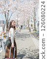 Woman traveling during cherry blossom season 126080224