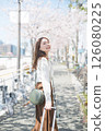 Woman traveling during cherry blossom season 126080225