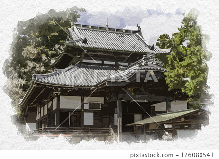 岡山縣久米南町丹上寺本堂（禦影堂）水彩畫 126080541