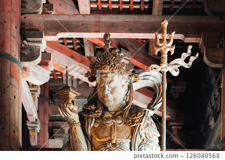 Guardian statue at Todai-ji Temple, Nara, Japan, protects from evil.. 126080568
