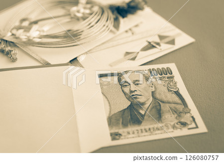 Gift envelope and 10,000 yen note Manners Etiquette Celebration Banknotes Envelope 10,000 yen note New bill 126080757