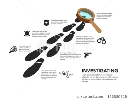The detective investigation follows the footprints in this stock illustration The detective investigation follows the footprints in this stock illustration 126080826