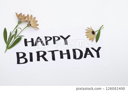 Birthday card decorated with pale mums Birthday card decorated with pale mums 126081400