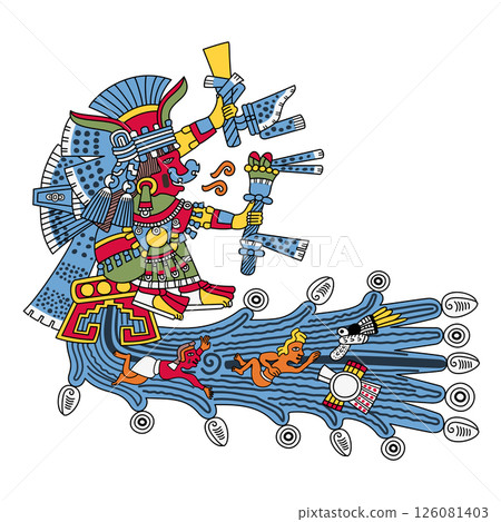 Chalchiuhtlicue, Aztec goddess of water, rivers, seas, streams, storms, and baptism. Her name means She of the Jade Skirt. She is patroness of childbirth, associated with fertility in Aztec mythology. Chalchiuhtlicue, Aztec goddess of water, rivers, seas, streams, storms, and baptism. Her name means She of the Jade Skirt. She is patroness of childbirth, associated with fertility in Aztec mythology. 126081403