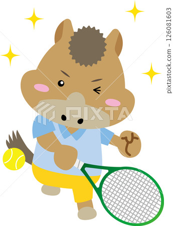 Cute horse character enjoying tennis | 2026 Year of the Horse zodiac illustration 126081603