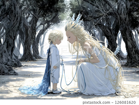 Illustration material of a dryad mother telling a child a story about the forest Illustration material of a dryad mother telling a child a story about the forest 126081620