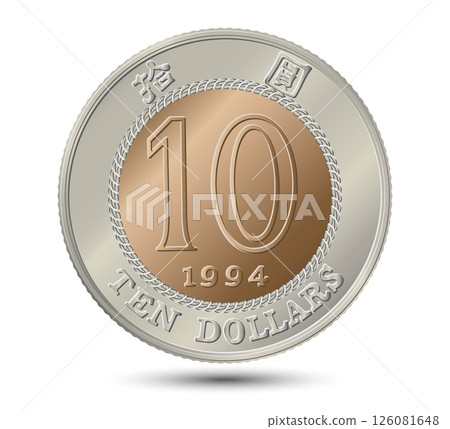 Reverse of Hong Kong coins 10 dollars 1994 years.  Vector illustration. 126081648