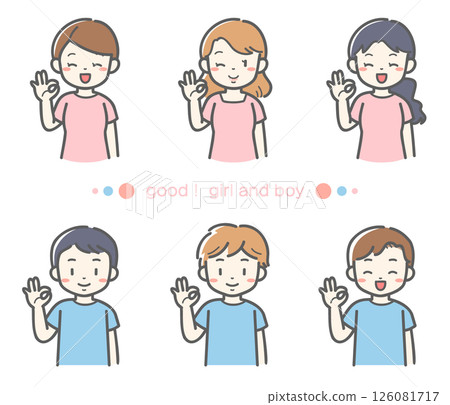 Set of 6 men and women doing the OK pose of nurses/caregivers Vector illustration material 126081717