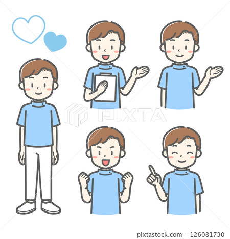 向量圖的一名男護士在五個姿勢 126081730