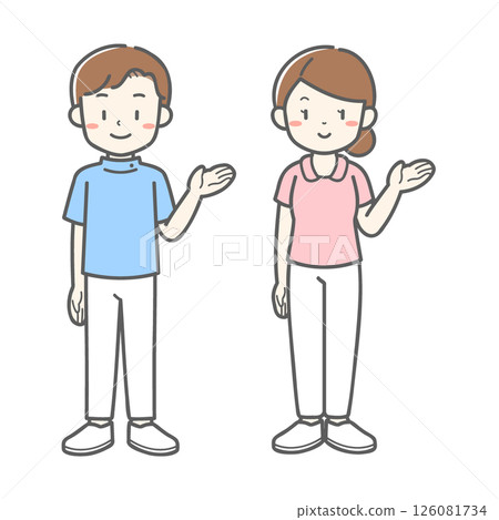 Two male and female nurses giving directions / Vector illustration material 126081734