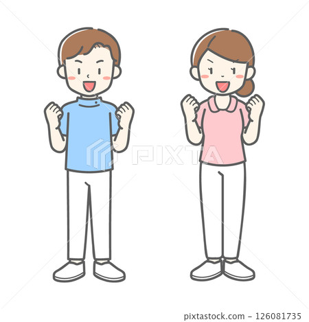 Two male and female nurses doing a fist pump / Vector illustration material 126081735