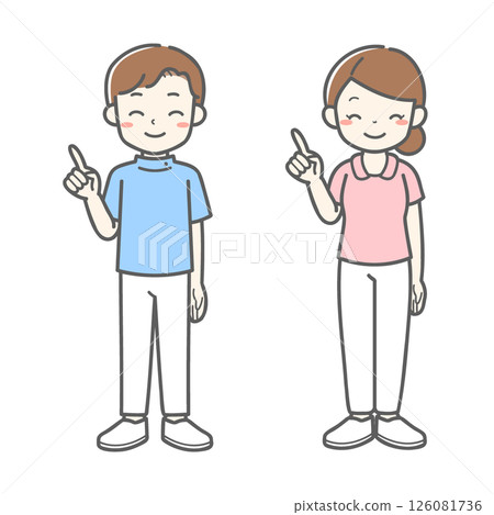 Two male and female nurses explaining by pointing / Vector illustration 126081736