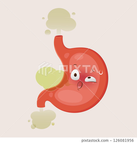 Cartoon character with bloated stomach 126081956