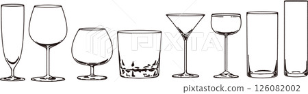 Line drawing glass illustration set Line drawing glass illustration set 126082002
