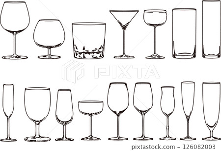 Line drawing glass illustration set Line drawing glass illustration set 126082003