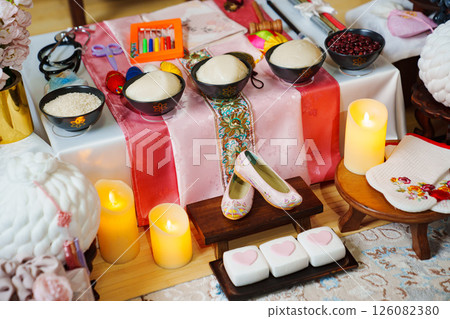 Decorations for the Korean First Birthday Party.  126082380