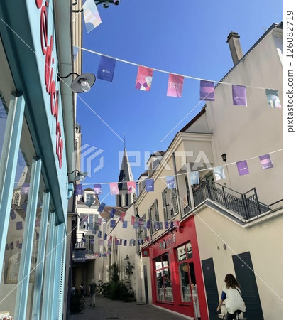 Colorful streetscape with national flags 126082719